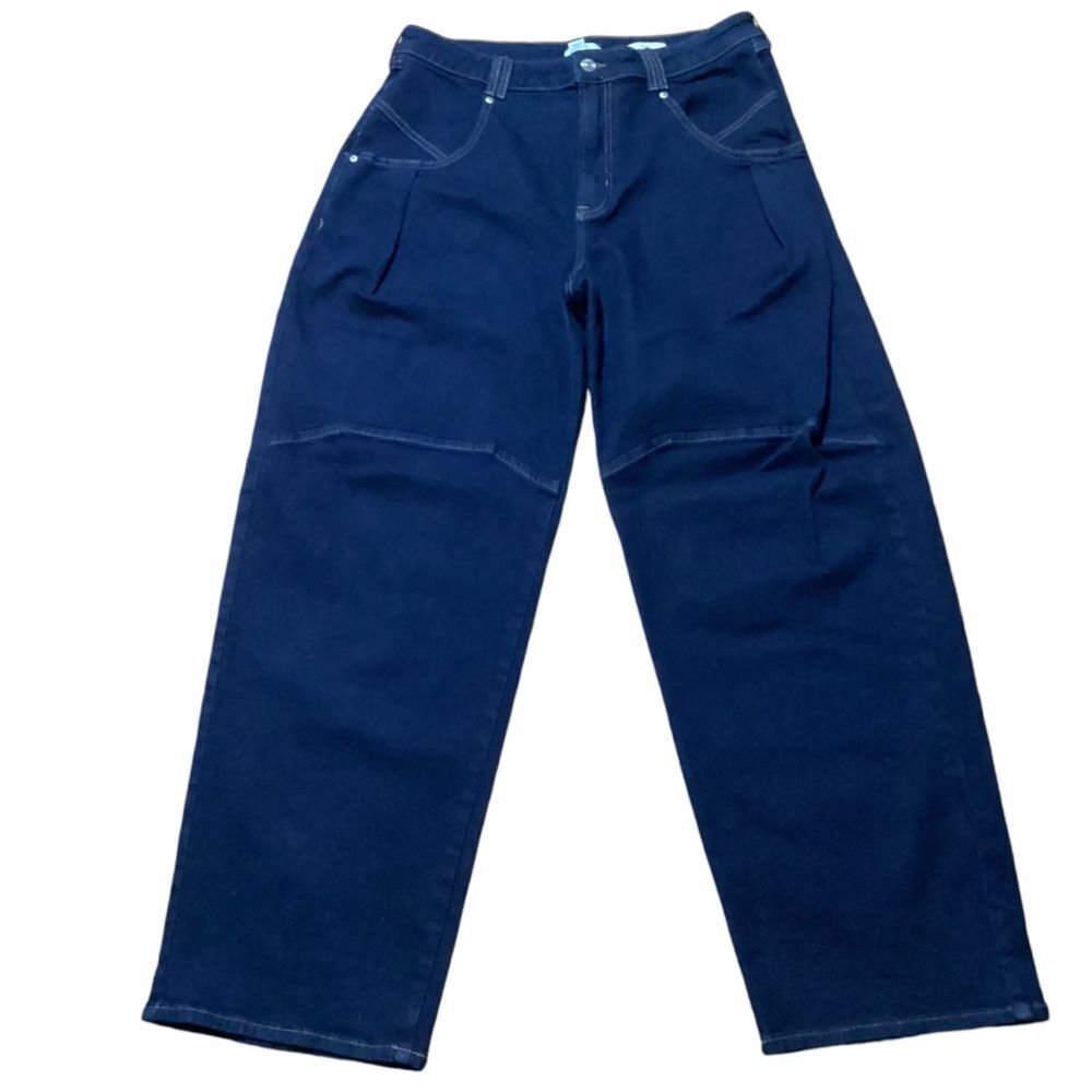 Stylish Wide-Leg Dark Blue Denim Jeans Casual‎ Comfort Trendy Pants